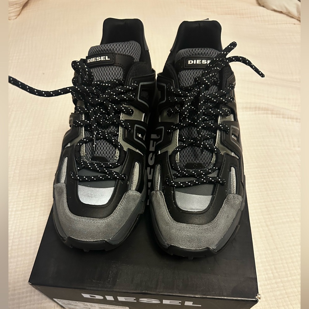Diesel Black and Gray Men's Trail-Inspired Sneakers